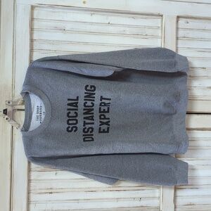 The Shop forward, Gray crew neck graphic sweatshirt. Social distancing.Lg